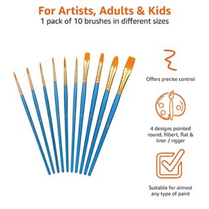 Amazon Basics Paint Brush Set, Nylon Paint Brushes for Acrylic, Oil, Watercolor, 10 Brush Sizes