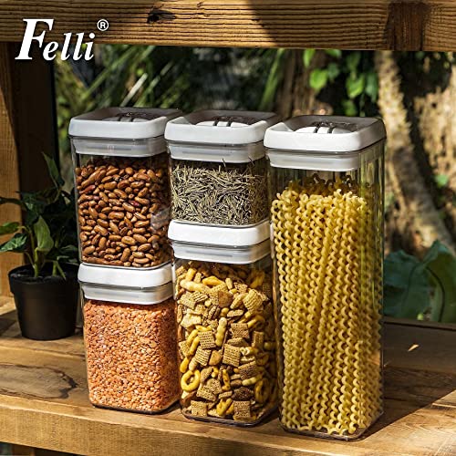 Felli Flip Tite Food Storage Container 5PC Variety Set White Lids Airtight Seal Pantry Fridge Organizer Kitchen Counter Organization Canister Spice Snack Pasta Candy Coffee Bean Valentines Day Gifts for Women