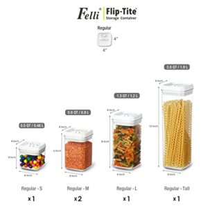 Felli Flip Tite Food Storage Container 5PC Variety Set White Lids Airtight Seal Pantry Fridge Organizer Kitchen Counter Organization Canister Spice Snack Pasta Candy Coffee Bean Valentines Day Gifts for Women