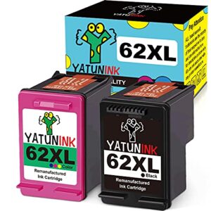 yatunink remanufactured replacement for hp 62xl 62 xl black color ink cartridges to use with envy 5640 5642 5643 5646 5660 7640 7645 officejet 5740 5745 5746 200 250 printer(2 pack)