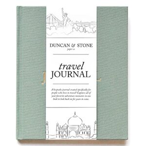 travel journal by duncan & stone – sage green | travel planner for best friend gift | vacation scrapbook and photo album | congratulations present for college graduation or wedding | adventure book for couples or boyfriend | world trip notebook for women