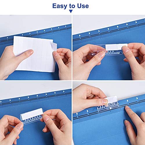 File Folder Tabs, 100+200 Sets Hanging File Folder Tabs with Inserts for Hanging Folders, 2 Inch Clear Plastic Hanging File Tabs for Quick Identification