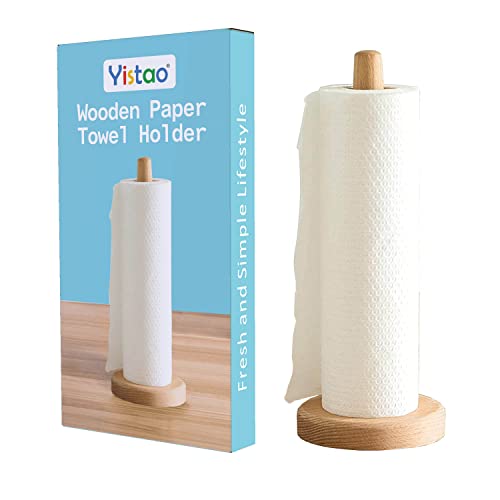 Yistao Wood Paper Towel Holder, Wooden Paper Towel Holder Countertop Standing Paper Towel Organizer Roll Dispenser for Kitchen Countertop & Dining Table