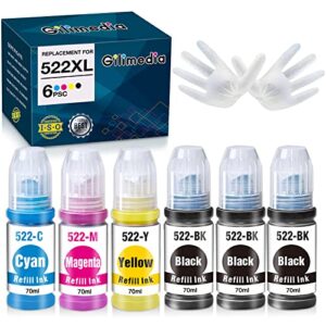 gilimedia compatible 522 refill ink bottles for 502 t522 t502 work with ecotank et-2720 et-2760 et-2800 et-4700 et-2803 et-2750 et-3750 et-4750 et-3760 et-4760 printer, 6-pack