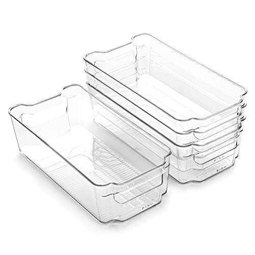 BINO | Stackable Storage Bins, Medium - 4 Pack | The Stacker Collection | Clear Plastic Storage Bins | Organization and Storage Containers for Pantry & Fridge | Multi-Use Organizer Bins | BPA-Free