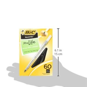 BIC Round Stic Xtra Life Ballpoint Pen, Medium Point (1.0mm), Black, 60-Count
