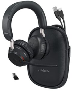 jabra evolve2 65 wireless bluetooth headset stereo uc – usb blue tooth dongle, compatible with zoom, webex, smartphones, tablets, pc/mac, 26599-989-999 (black), global teck gold support plan included