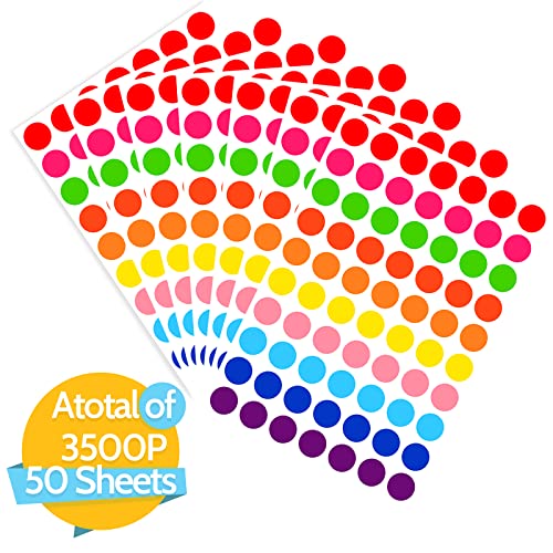 3500 Pieces Dot Stickers, Color Coding Labels Circle, 10 Color Circle Stickers, Price Stickers, Colored Dot Stickers for Office Classroom Student