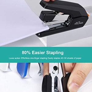 Deli Effortless Desktop Stapler, 40-50 Sheet Capacity, One Finger Touch Stapling, Easy to Load Ergonomic Heavy Duty Stapler, Includes 1500 Staples and Staple Remover