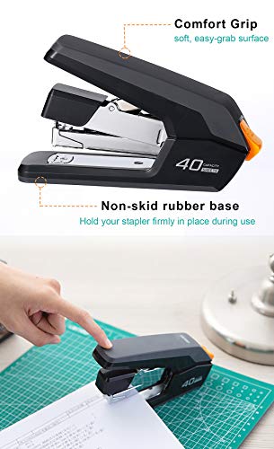 Deli Effortless Desktop Stapler, 40-50 Sheet Capacity, One Finger Touch Stapling, Easy to Load Ergonomic Heavy Duty Stapler, Includes 1500 Staples and Staple Remover