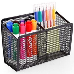 magnetic pencil holder – extra strong magnets mesh marker holder perfect for whiteboard, refrigerator and locker accessories (2 baskets, 1 pack black)