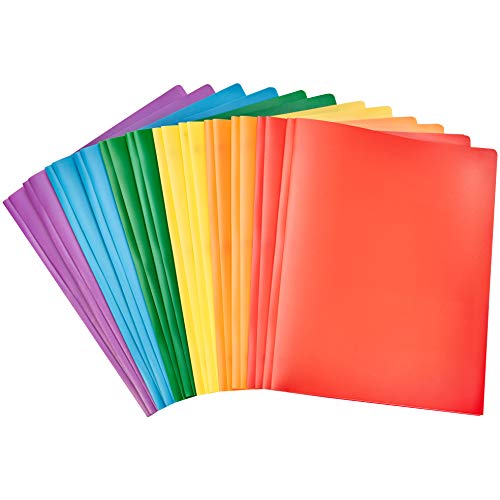 Amazon Basics Heavy Duty Plastic Folders with 2 Pockets for Letter Size Paper, Pack of 12