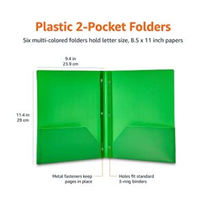 Amazon Basics Heavy Duty Plastic Folders with 2 Pockets for Letter Size Paper, Pack of 12