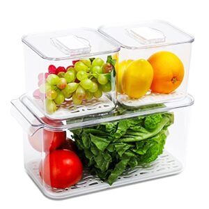 refsaver fridge storage containers produce saver stackable refrigerator organizer bins with removable drain tray fridge organizer for fruits and vegetables 3 pack