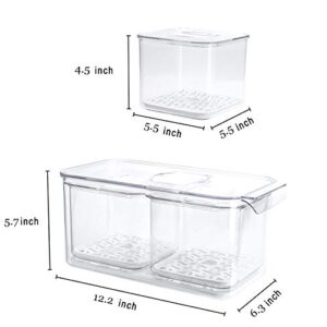 REFSAVER Fridge Storage Containers Produce Saver Stackable Refrigerator Organizer Bins with Removable Drain Tray Fridge Organizer for Fruits and Vegetables 3 Pack