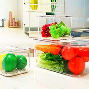 REFSAVER Fridge Storage Containers Produce Saver Stackable Refrigerator Organizer Bins with Removable Drain Tray Fridge Organizer for Fruits and Vegetables 3 Pack