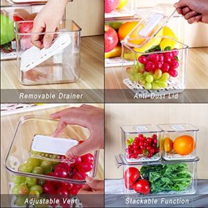 REFSAVER Fridge Storage Containers Produce Saver Stackable Refrigerator Organizer Bins with Removable Drain Tray Fridge Organizer for Fruits and Vegetables 3 Pack