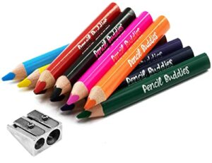 short fat colored pencils for kids – 10 triangle jumbo color pencils for ages 2-6, preschool, toddlers & beginners, color pencils for kids – pre sharpened toddler coloring pencils set with sharpener