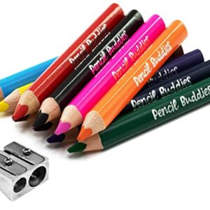 Short Fat Colored Pencils for Kids - 10 Triangle Jumbo Color Pencils for Ages 2-6, Preschool, Toddlers & Beginners, Color Pencils for Kids - Pre Sharpened Toddler Coloring Pencils Set With Sharpener