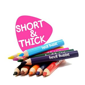 Short Fat Colored Pencils for Kids - 10 Triangle Jumbo Color Pencils for Ages 2-6, Preschool, Toddlers & Beginners, Color Pencils for Kids - Pre Sharpened Toddler Coloring Pencils Set With Sharpener