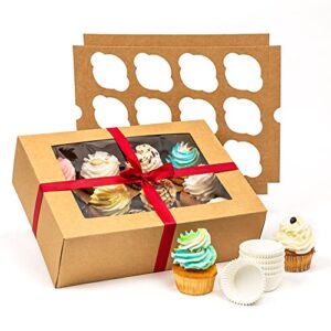 smirly cupcake boxes 4 count: disposable cupcake containers 4 count, cupcake holder with lid, cupcake carrier, bakery boxes with window, pastry boxes, brown cookie boxes with window long treat boxes