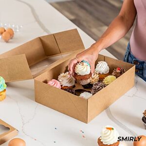 SMIRLY Cupcake Boxes 4 Count: Disposable Cupcake Containers 4 Count, Cupcake Holder with Lid, Cupcake Carrier, Bakery Boxes with Window, Pastry Boxes, Brown Cookie Boxes with Window Long Treat Boxes