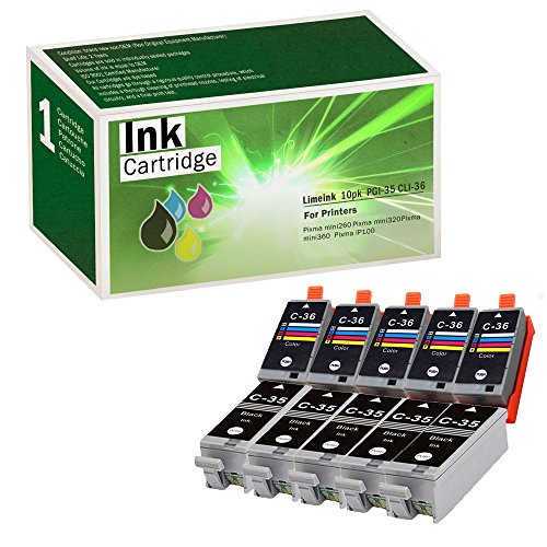 Limeink Compatible Ink Cartridge Replacements for PGI-35 & CLI-36 (5 Black, 5 Color)