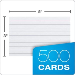 Oxford Index Cards, 500 Pack, 3x5 Index Cards, Ruled on Front, Blank on Back, White, 5 Packs of 100 Shrink Wrapped Cards (40176)