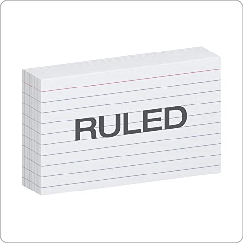 Oxford Index Cards, 500 Pack, 3x5 Index Cards, Ruled on Front, Blank on Back, White, 5 Packs of 100 Shrink Wrapped Cards (40176)