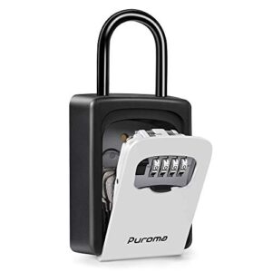 puroma key lock box waterproof combination lockbox portable resettable wall mounted & hanging key safe lock box for house keys, realtors, garage spare, gray (1 pack)