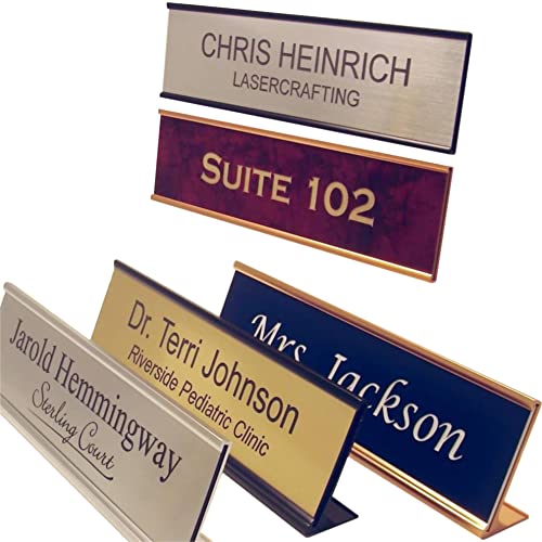 Lasercrafting Office Desk Name Plate or Wall / Door Sign - 2x8 or 2x10 - Laser Engraved Sign - CUSTOMIZE. Holder/bracket available. Choose colors and fonts. Great gift idea.