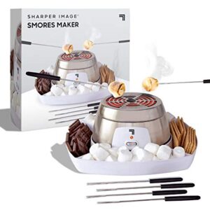 SHARPER IMAGE Electric Tabletop S'mores Maker for Indoors, 6-Piece Set, Includes 4 Skewers & 4 Serving Compartments, Easy Cleaning & Storage, Tabletop Marshmallow Roaster, Family Fun For Kids Adults