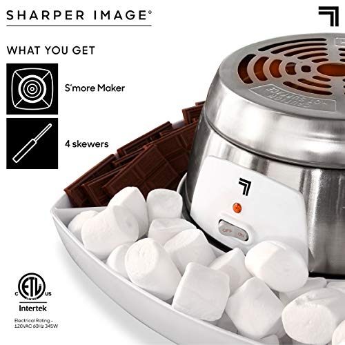 SHARPER IMAGE Electric Tabletop S'mores Maker for Indoors, 6-Piece Set, Includes 4 Skewers & 4 Serving Compartments, Easy Cleaning & Storage, Tabletop Marshmallow Roaster, Family Fun For Kids Adults
