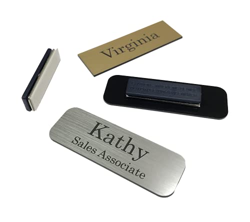 CUSTOMIZED4U 1inX3in Employee Personalized Name Tag Badge Pin or Magnet Attachment Customized Identification Engraved