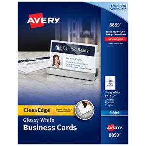 avery clean edge printable business cards with sure feed technology, 2″ x 3.5″, glossy white, 200 blank cards for inkjet printers (8859)