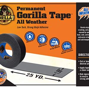 Gorilla All Weather Outdoor Waterproof Duct Tape, UV and Temperature Resistant, 1.88" x 25 yd, Black, (Pack of 1)