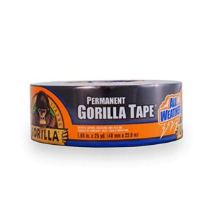 Gorilla All Weather Outdoor Waterproof Duct Tape, UV and Temperature Resistant, 1.88" x 25 yd, Black, (Pack of 1)