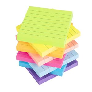 (8 pack) lined sticky notes 3×3 in bright ruled post stickies colorful super sticking power memo pads strong adhesive, 82 sheets/pad