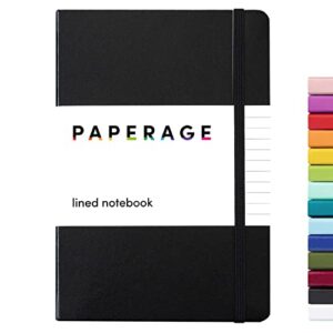 paperage lined journal notebook, (black), 160 pages, medium 5.7 inches x 8 inches – 100 gsm thick paper, hardcover