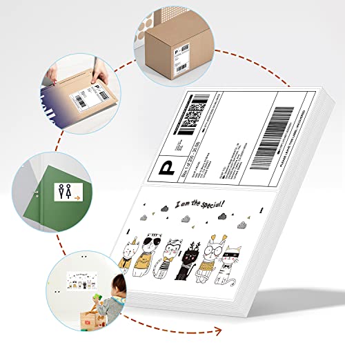 Methdic Shipping Labels 8-1/2"×5-1/2" 200 Labels Sticker Paper for Laser/Ink Jet Printer Mailing Labels 8.5"×11" White 2 per Sheet