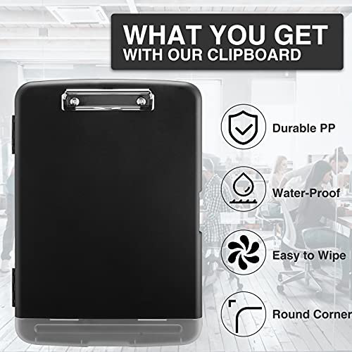 Sooez Clipboard with Storage, High Capacity Nursing Clipboards with Pen Holder, Heavy Duty Plastic Storage Clipboard with Low Profile Clip, Clipboard Folder Side-Opening, Smooth Writing for Office