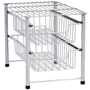 amazon basics 2-tier sliding drawers basket storage organizer, silver