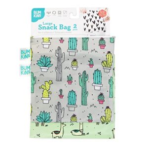 Bumkins Sandwich Bag / Snack Bag, Reusable Fabric, Washable, Food Safe, BPA Free, 7x7 - Cactus & Llama (2-Pack)