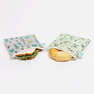 Bumkins Sandwich Bag / Snack Bag, Reusable Fabric, Washable, Food Safe, BPA Free, 7x7 - Cactus & Llama (2-Pack)