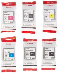 canon pfi-102 ink tank for canon ipf510/710/720, complete set of 6, 2x matte black/black/cyan/magenta/yellow ink tank