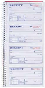 adams money and rent receipt book, 2-part carbonless, 5-1/4″ x 11″, spiral bound, 200 sets per book, 4 receipts per page (sc1152)