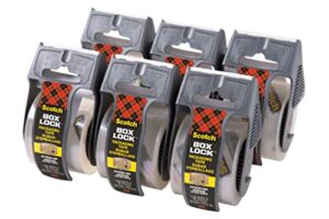 scotch box lock packaging tape, 6 rolls with dispenser, 1.88 in x 800 in, extreme grip packing, shipping and mailing tape, sticks instantly to any box