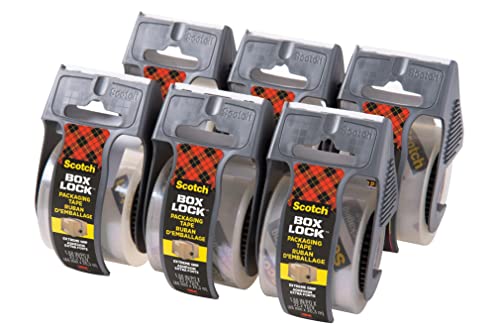 Scotch Box Lock Packaging Tape, 6 Rolls with Dispenser, 1.88 in x 800 in, Extreme Grip Packing, Shipping and Mailing Tape, Sticks Instantly to Any Box