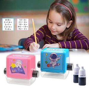 2pcs roller digital teaching stamp, addition and subtraction seal arithmetic artifact, math roller stamp with ink for school teaching supplies (2 packs)