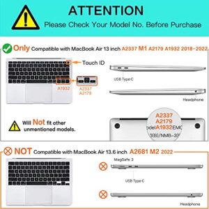 MOSISO Compatible with MacBook Air 13 inch Case 2022, 2021-2018 Release A2337 M1 A2179 A1932 Retina Display Touch ID, Plastic Hard Shell&Keyboard Cover&Screen Protector&Storage Bag, Transparent